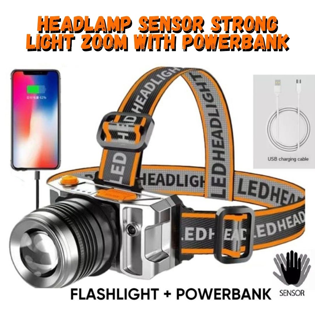 HEADLAMP SENSOR STRONG LIGHT ZOOM WITH POWERBANK